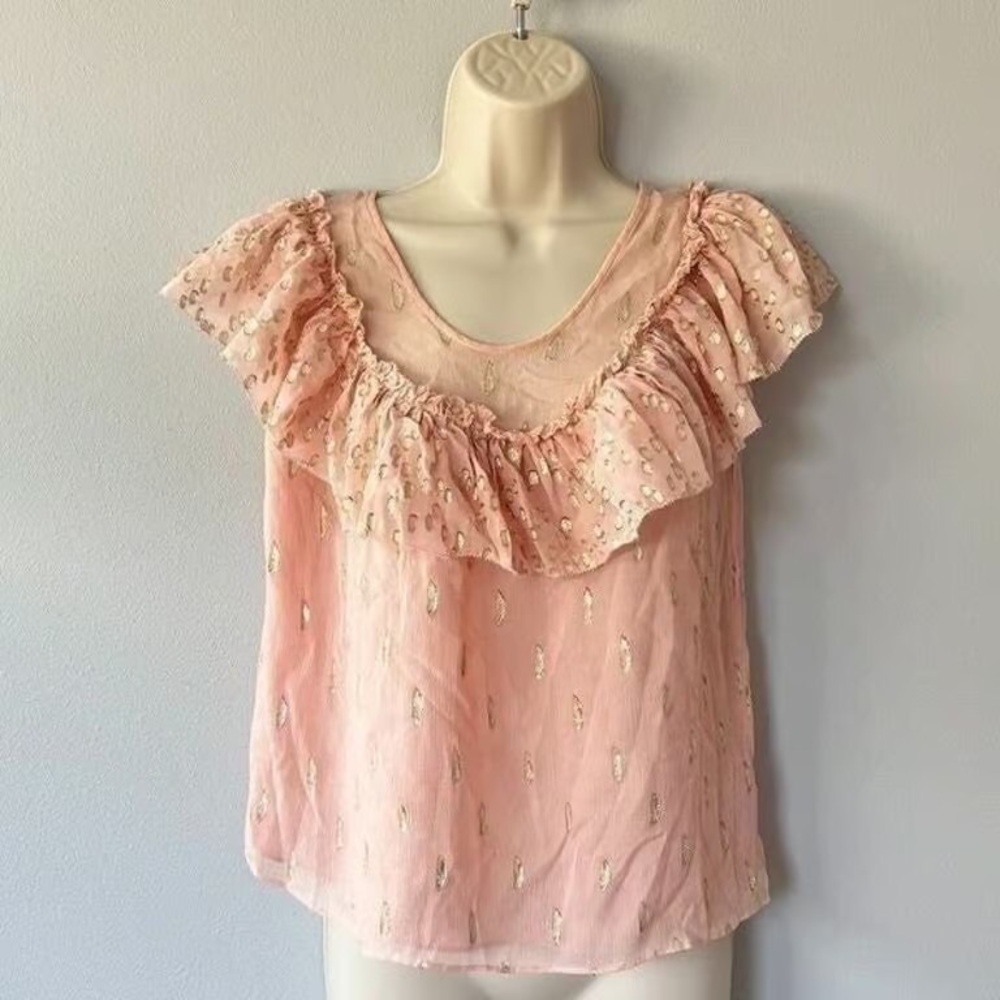 Rebecca Taylor Pink Sequin Ruffle Blouse